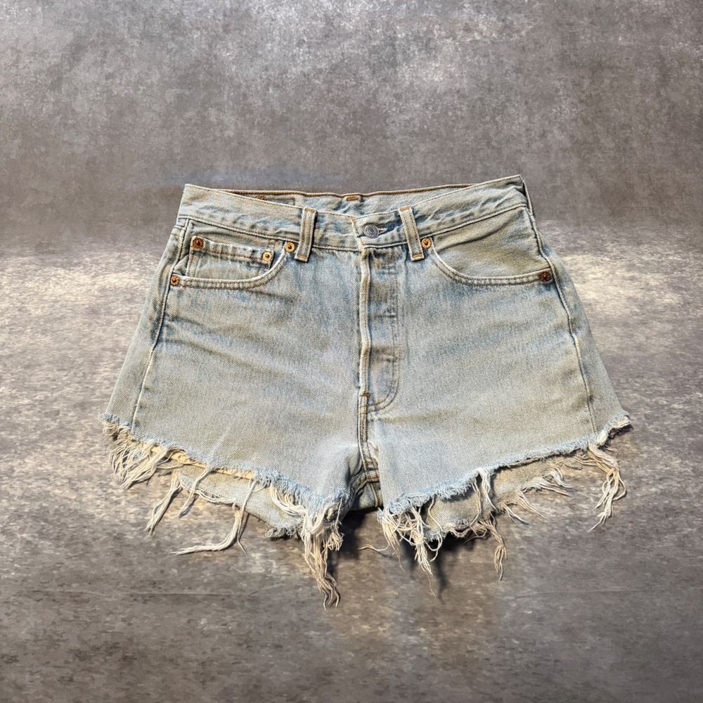 Vintage 90s Levis 501 Shorts Women W28 Made in USA Button Fly Cut Off Denim Jean